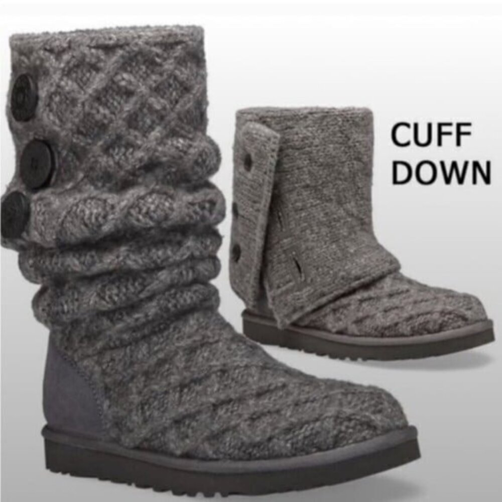Ugg Latice Cardy Knit Boots Charcoal Gray Wool Buttons Australia size 6 women